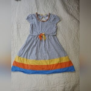 Jona Michelle Striped Dress with Blue, Yellow, and Orange Accents